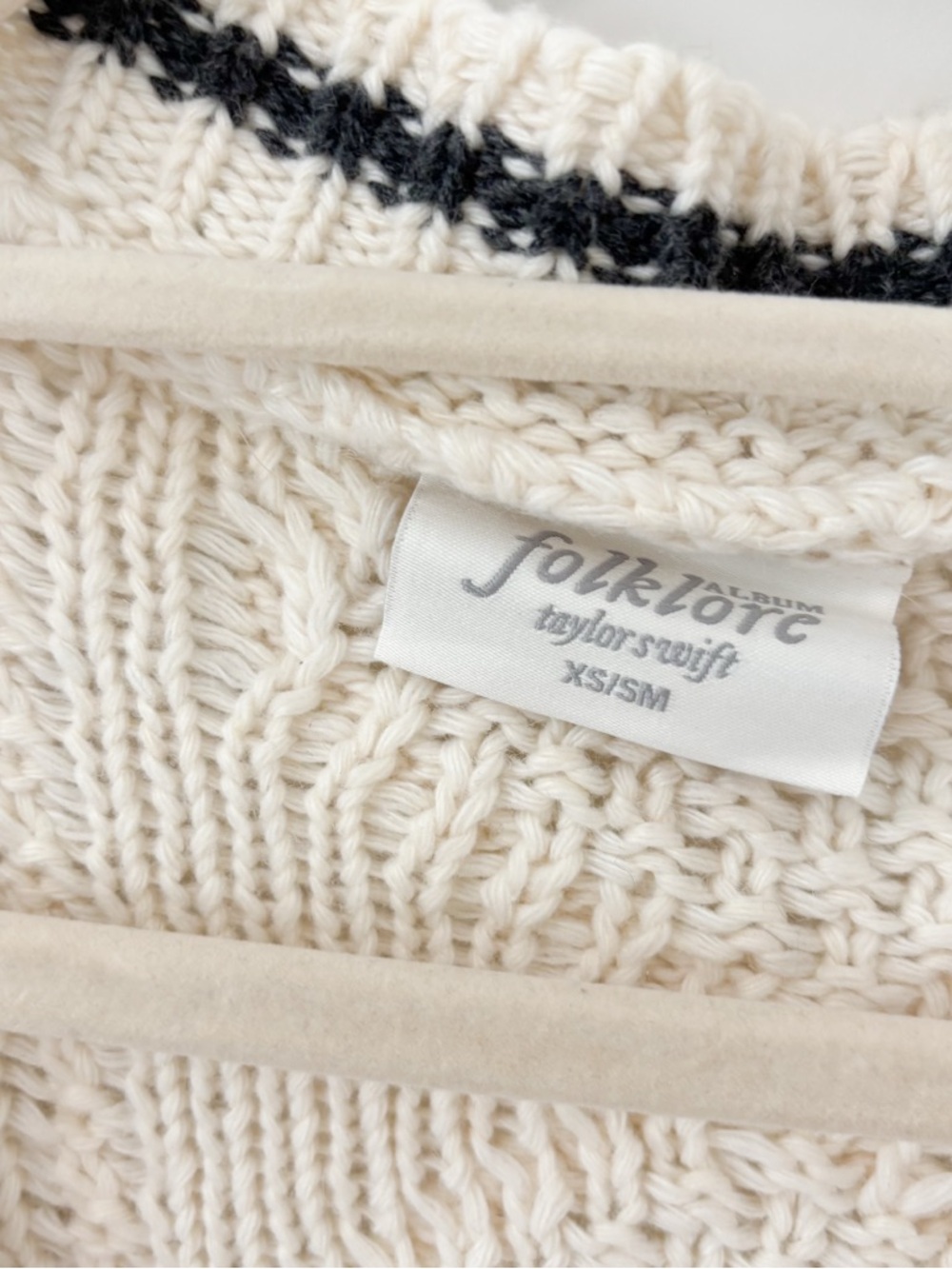 Taylor Swift Folklore Cardigan Cream Cable Knit Cardigan with Black Trim - Picture 2 of 3